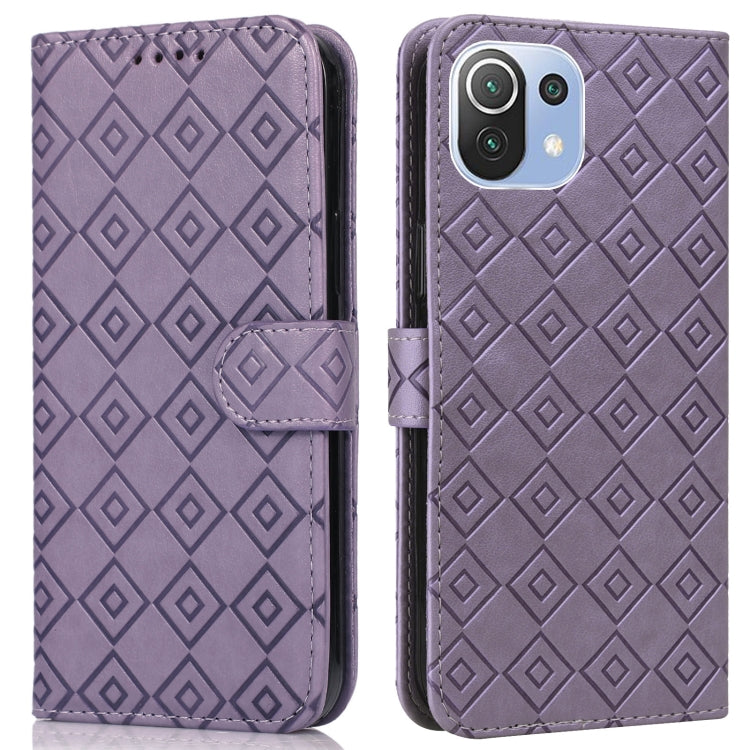 For Xiaomi Mi 11 Lite Embossed Big Small Concentric Squares Pattern Horizontal Flip Leather Case with Card Slot & Holder & Wallet