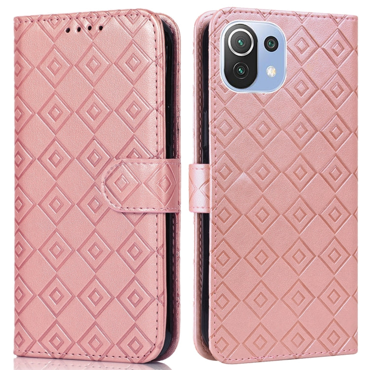 For Xiaomi Mi 11 Lite Embossed Big Small Concentric Squares Pattern Horizontal Flip Leather Case with Card Slot & Holder & Wallet