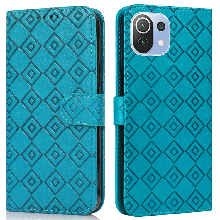 For Xiaomi Mi 11 Lite Embossed Big Small Concentric Squares Pattern Horizontal Flip Leather Case with Card Slot & Holder & Wallet