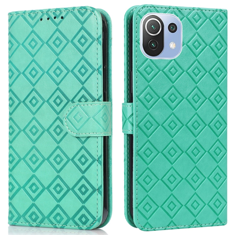 For Xiaomi Mi 11 Lite Embossed Big Small Concentric Squares Pattern Horizontal Flip Leather Case with Card Slot & Holder & Wallet