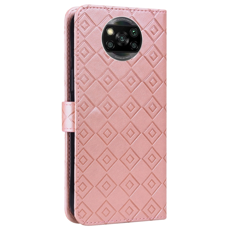 For Xiaomi Poco X3 / X3 NFC Embossed Big Small Concentric Squares Pattern Horizontal Flip Leather Case with Card Slot & Holder & Wallet