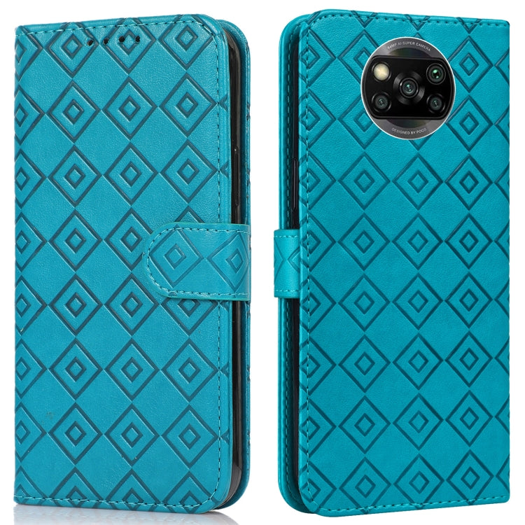 For Xiaomi Poco X3 / X3 NFC Embossed Big Small Concentric Squares Pattern Horizontal Flip Leather Case with Card Slot & Holder & Wallet