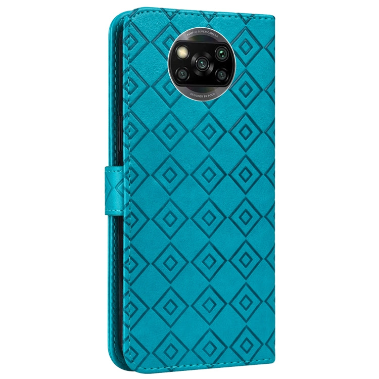 For Xiaomi Poco X3 / X3 NFC Embossed Big Small Concentric Squares Pattern Horizontal Flip Leather Case with Card Slot & Holder & Wallet