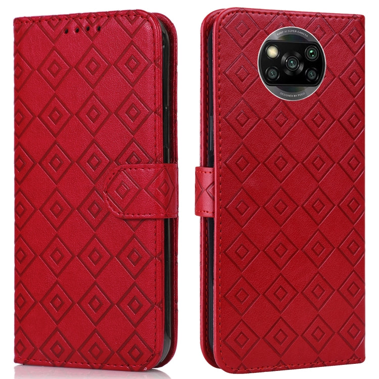 For Xiaomi Poco X3 / X3 NFC Embossed Big Small Concentric Squares Pattern Horizontal Flip Leather Case with Card Slot & Holder & Wallet
