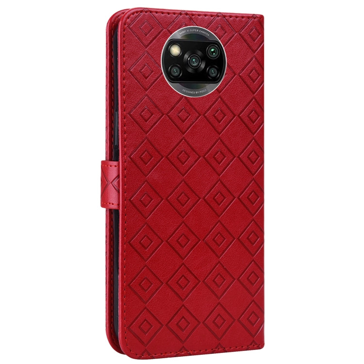 For Xiaomi Poco X3 / X3 NFC Embossed Big Small Concentric Squares Pattern Horizontal Flip Leather Case with Card Slot & Holder & Wallet
