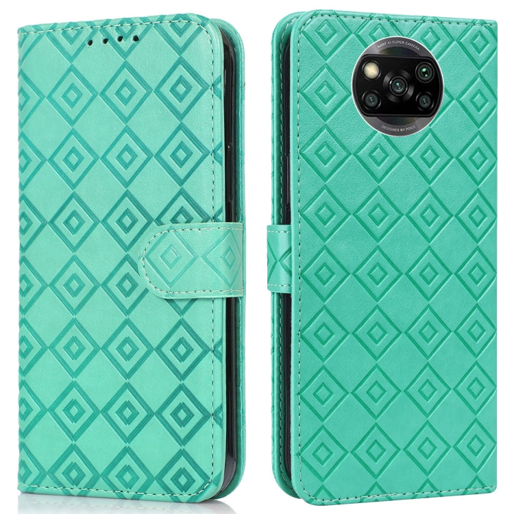 For Xiaomi Poco X3 / X3 NFC Embossed Big Small Concentric Squares Pattern Horizontal Flip Leather Case with Card Slot & Holder & Wallet