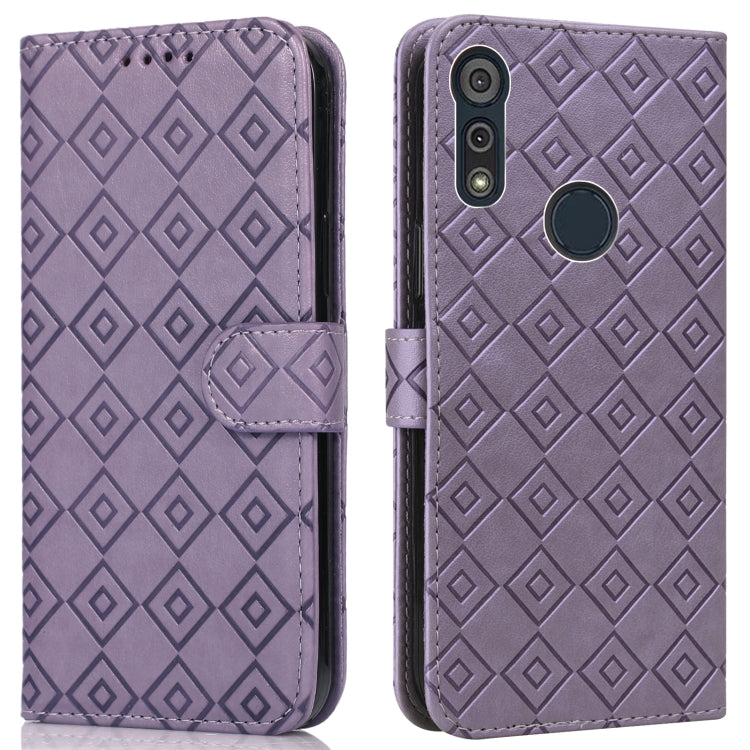 For Motorola Moto E6s 2020 Embossed Big Small Concentric Squares Pattern Horizontal Flip Leather Case with Card Slot & Holder & Wallet