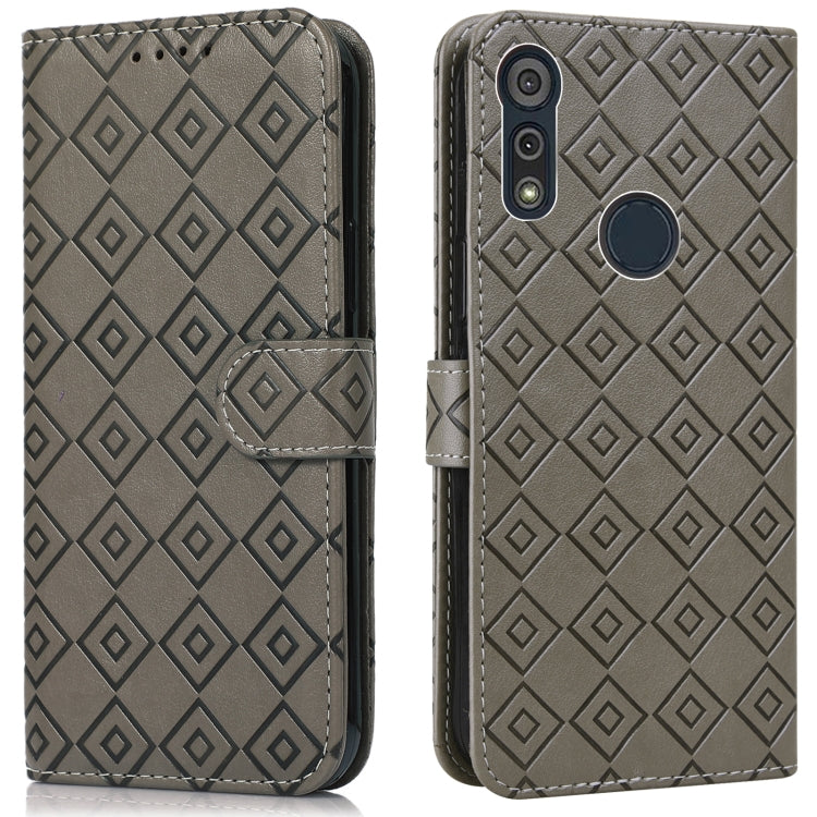 For Motorola Moto E6s 2020 Embossed Big Small Concentric Squares Pattern Horizontal Flip Leather Case with Card Slot & Holder & Wallet