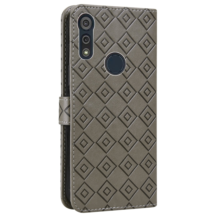 For Motorola Moto E6s 2020 Embossed Big Small Concentric Squares Pattern Horizontal Flip Leather Case with Card Slot & Holder & Wallet