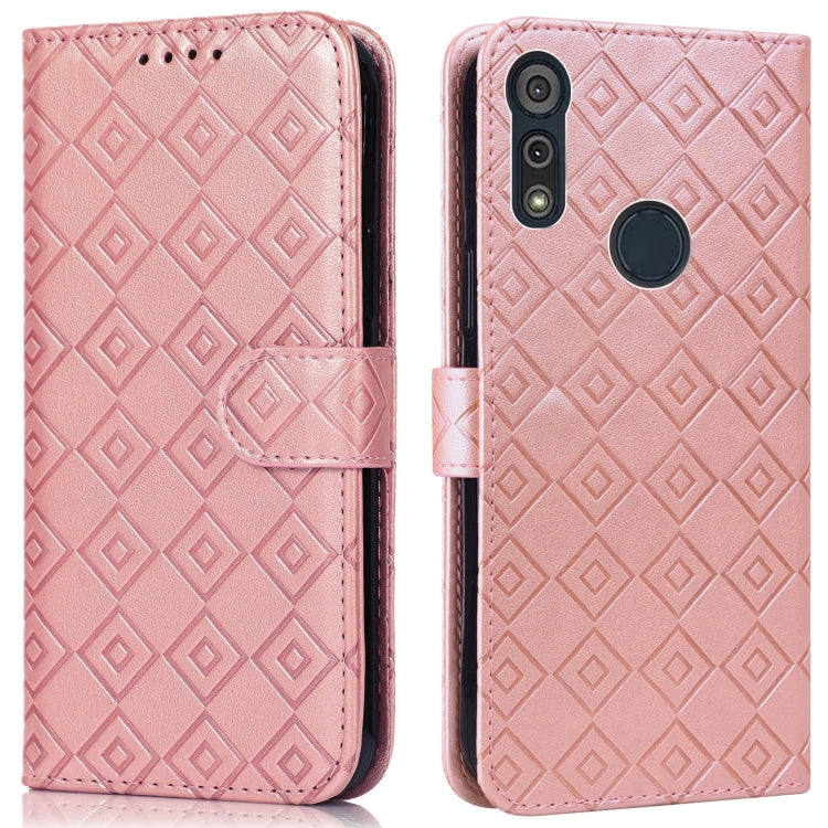 For Motorola Moto E6s 2020 Embossed Big Small Concentric Squares Pattern Horizontal Flip Leather Case with Card Slot & Holder & Wallet