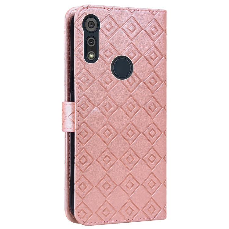 For Motorola Moto E6s 2020 Embossed Big Small Concentric Squares Pattern Horizontal Flip Leather Case with Card Slot & Holder & Wallet