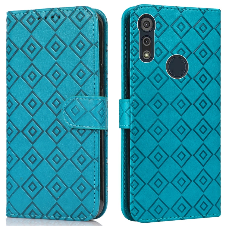 For Motorola Moto E6s 2020 Embossed Big Small Concentric Squares Pattern Horizontal Flip Leather Case with Card Slot & Holder & Wallet