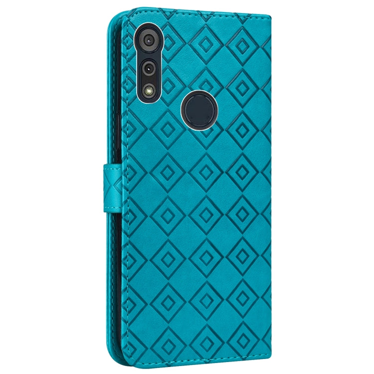 For Motorola Moto E6s 2020 Embossed Big Small Concentric Squares Pattern Horizontal Flip Leather Case with Card Slot & Holder & Wallet