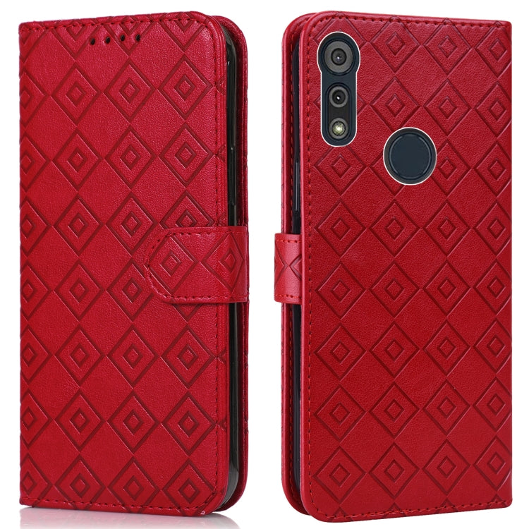 For Motorola Moto E6s 2020 Embossed Big Small Concentric Squares Pattern Horizontal Flip Leather Case with Card Slot & Holder & Wallet