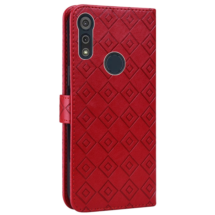 For Motorola Moto E6s 2020 Embossed Big Small Concentric Squares Pattern Horizontal Flip Leather Case with Card Slot & Holder & Wallet