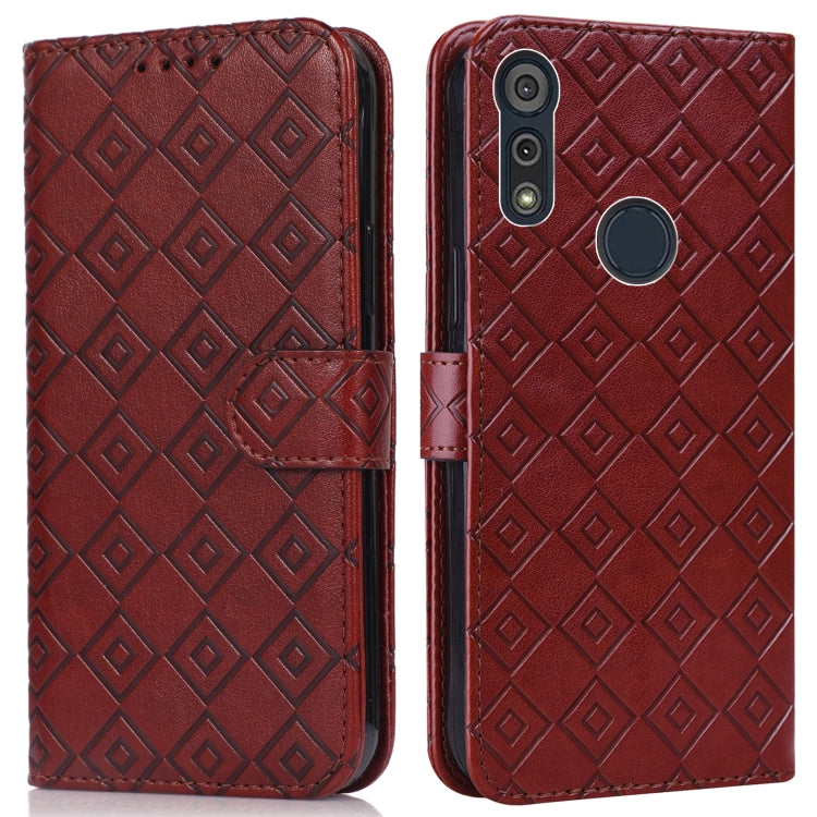 For Motorola Moto E6s 2020 Embossed Big Small Concentric Squares Pattern Horizontal Flip Leather Case with Card Slot & Holder & Wallet