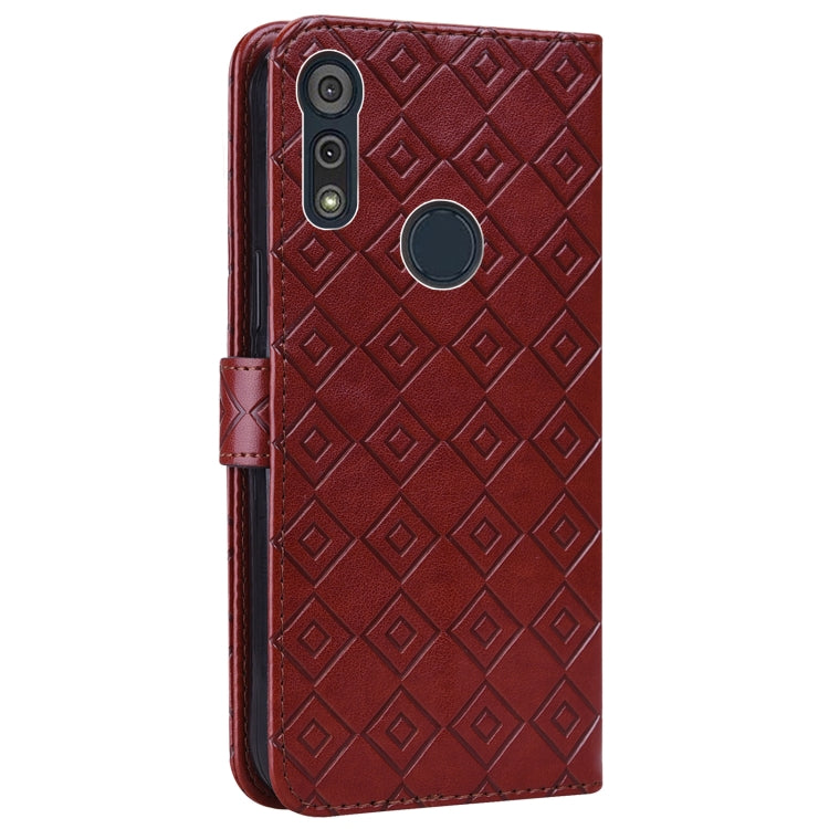 For Motorola Moto E6s 2020 Embossed Big Small Concentric Squares Pattern Horizontal Flip Leather Case with Card Slot & Holder & Wallet