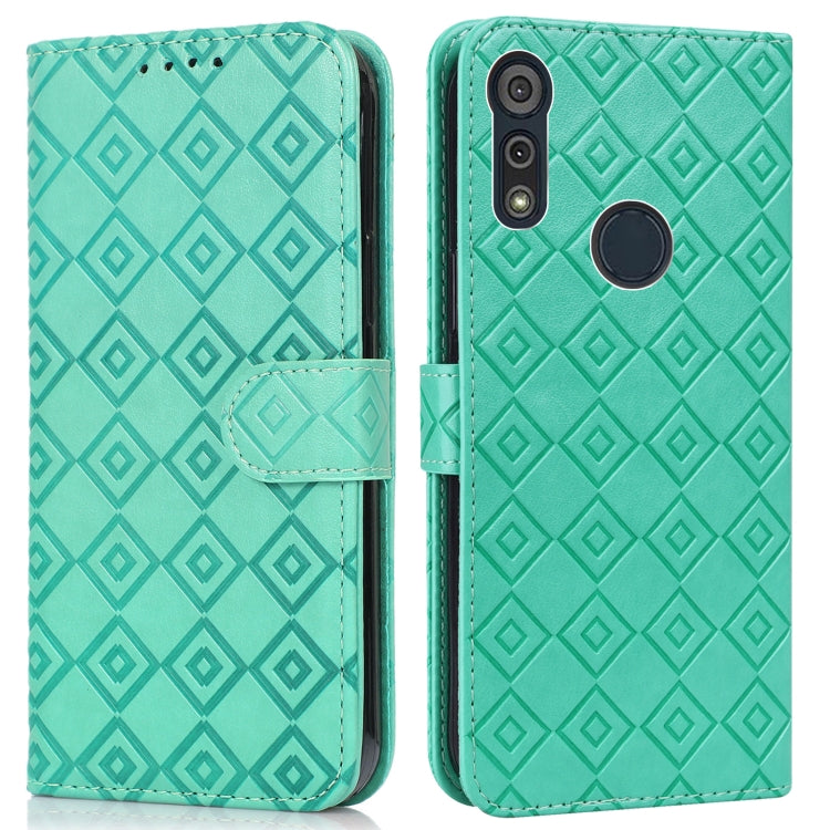 For Motorola Moto E6s 2020 Embossed Big Small Concentric Squares Pattern Horizontal Flip Leather Case with Card Slot & Holder & Wallet