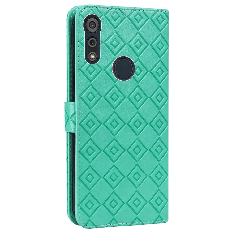 For Motorola Moto E6s 2020 Embossed Big Small Concentric Squares Pattern Horizontal Flip Leather Case with Card Slot & Holder & Wallet