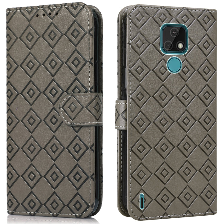 For Motorola Moto E7 2020 Embossed Big Small Concentric Squares Pattern Horizontal Flip Leather Case with Card Slot & Holder & Wallet