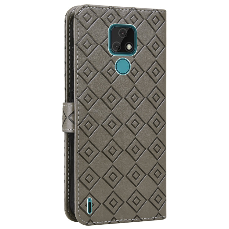 For Motorola Moto E7 2020 Embossed Big Small Concentric Squares Pattern Horizontal Flip Leather Case with Card Slot & Holder & Wallet