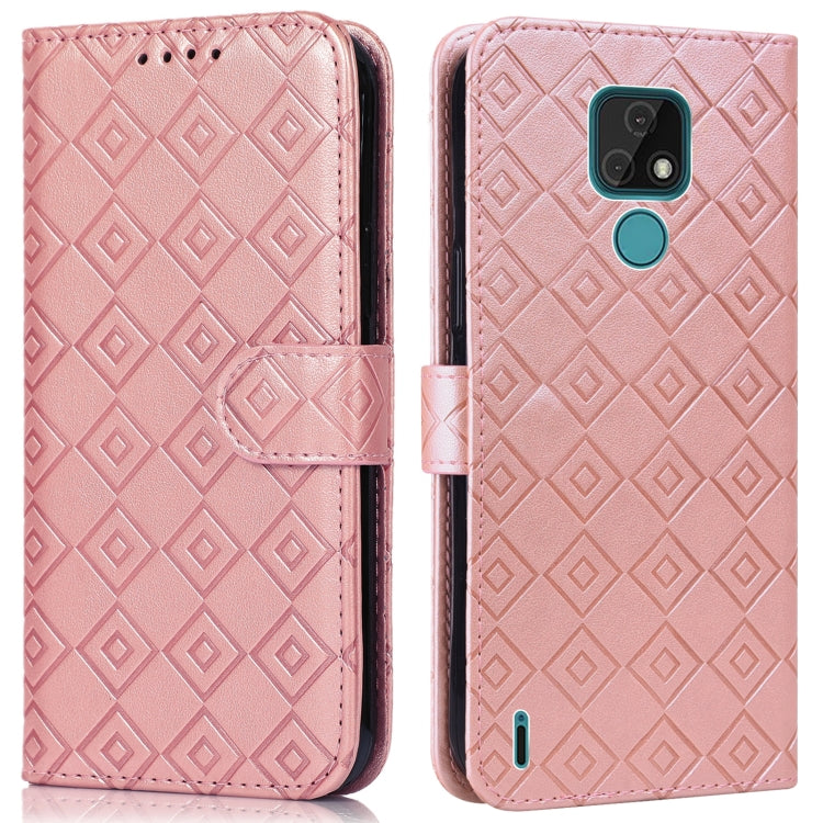 For Motorola Moto E7 2020 Embossed Big Small Concentric Squares Pattern Horizontal Flip Leather Case with Card Slot & Holder & Wallet