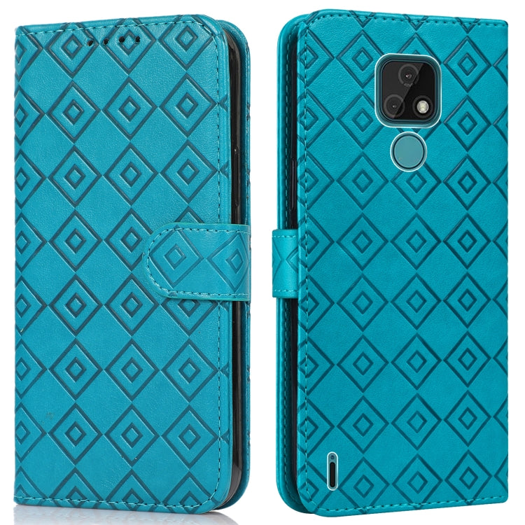 For Motorola Moto E7 2020 Embossed Big Small Concentric Squares Pattern Horizontal Flip Leather Case with Card Slot & Holder & Wallet