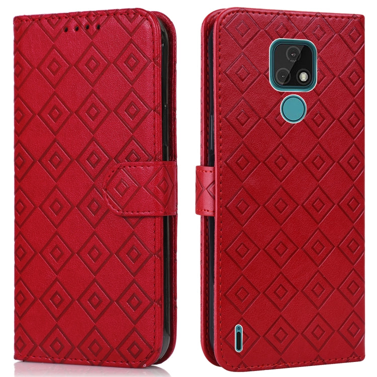 For Motorola Moto E7 2020 Embossed Big Small Concentric Squares Pattern Horizontal Flip Leather Case with Card Slot & Holder & Wallet
