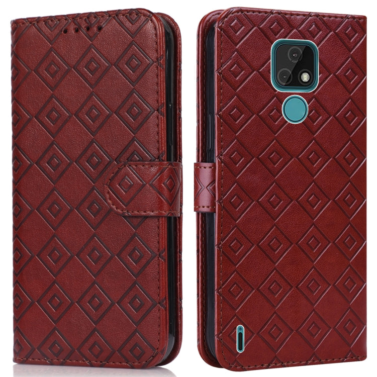 For Motorola Moto E7 2020 Embossed Big Small Concentric Squares Pattern Horizontal Flip Leather Case with Card Slot & Holder & Wallet