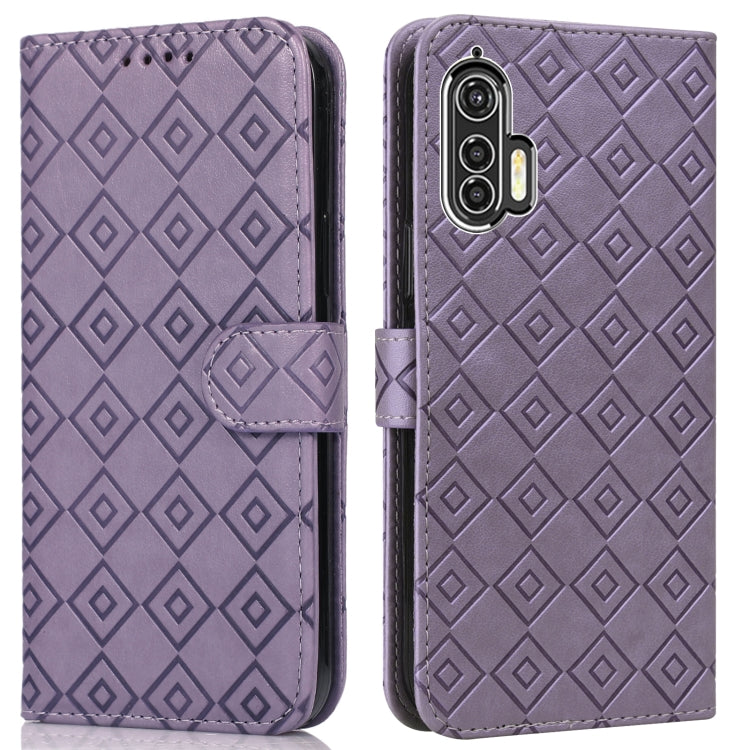 For Motorola Edge+ Embossed Big Small Concentric Squares Pattern Horizontal Flip Leather Case with Card Slot & Holder & Wallet