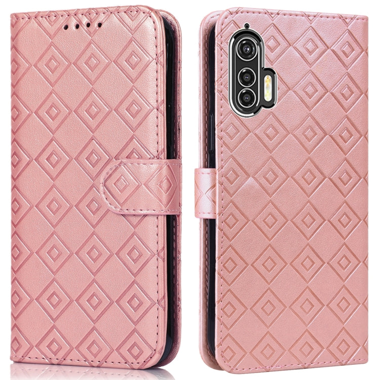 For Motorola Edge+ Embossed Big Small Concentric Squares Pattern Horizontal Flip Leather Case with Card Slot & Holder & Wallet