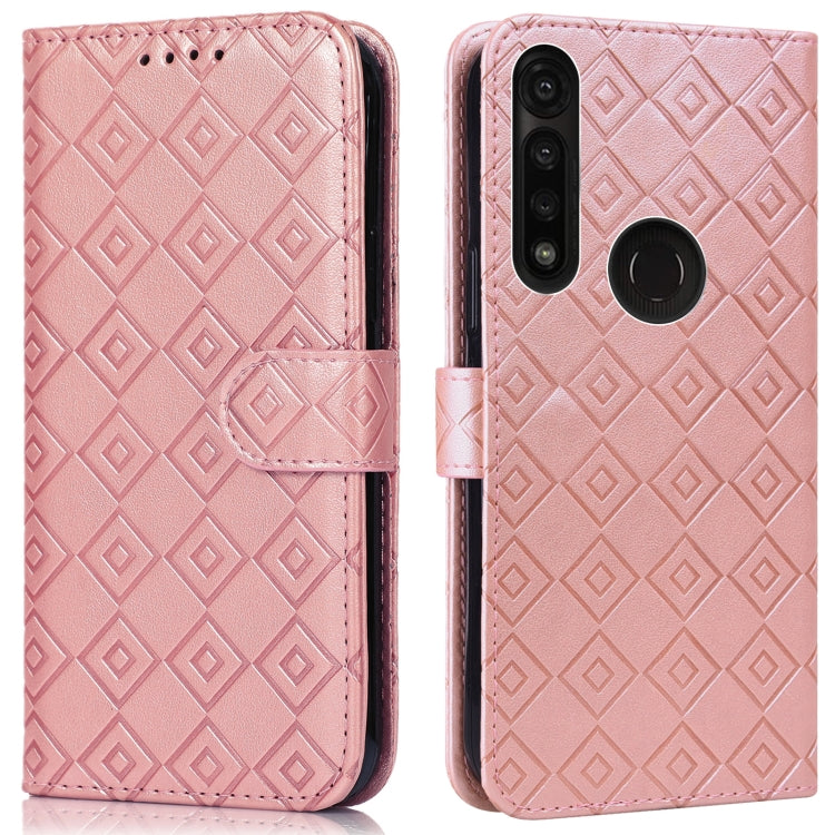 For Motorola Moto G8 Power/G8 Power US Version Embossed Big Small Concentric Squares Pattern Horizontal Flip Leather Case with Card Slot & Holder & Wallet