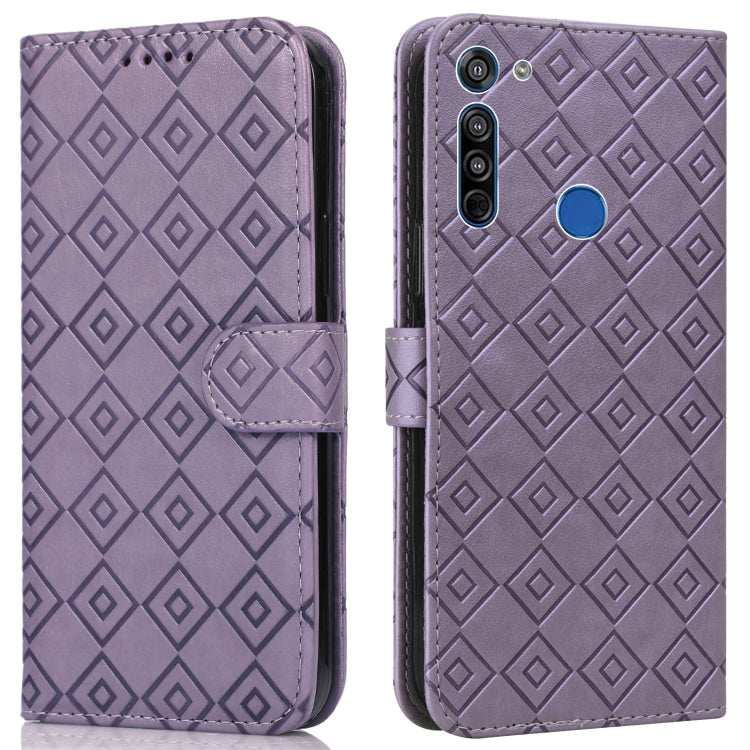 For Motorola Moto G8 / G Fast Embossed Big Small Concentric Squares Pattern Horizontal Flip Leather Case with Card Slot & Holder & Wallet