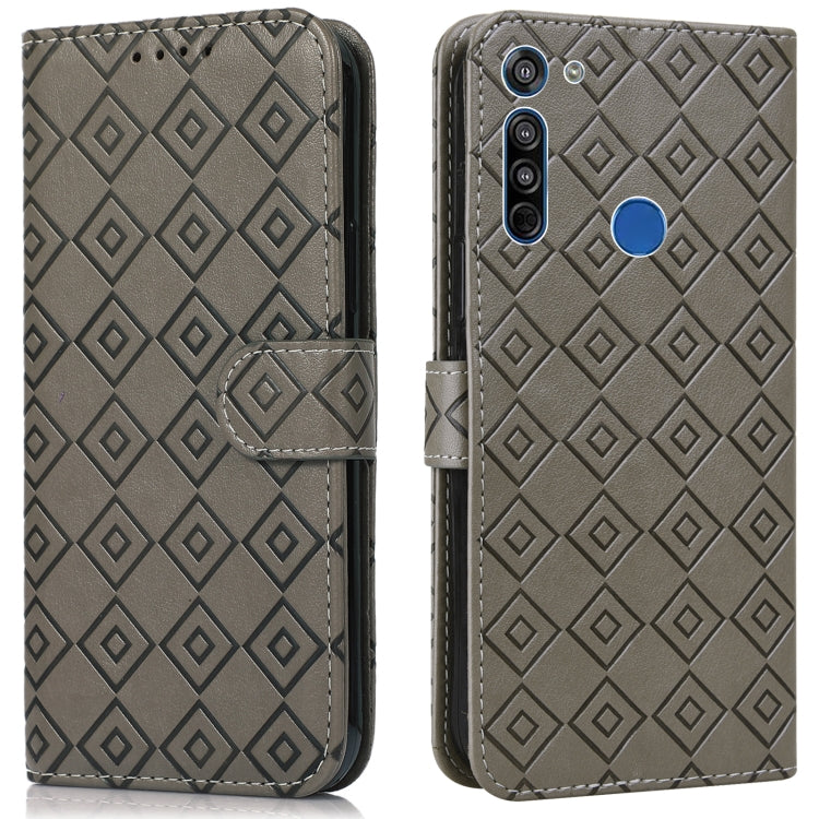 For Motorola Moto G8 / G Fast Embossed Big Small Concentric Squares Pattern Horizontal Flip Leather Case with Card Slot & Holder & Wallet