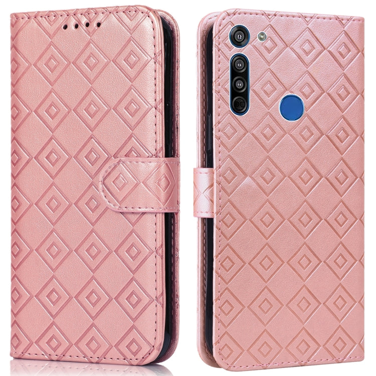 For Motorola Moto G8 / G Fast Embossed Big Small Concentric Squares Pattern Horizontal Flip Leather Case with Card Slot & Holder & Wallet