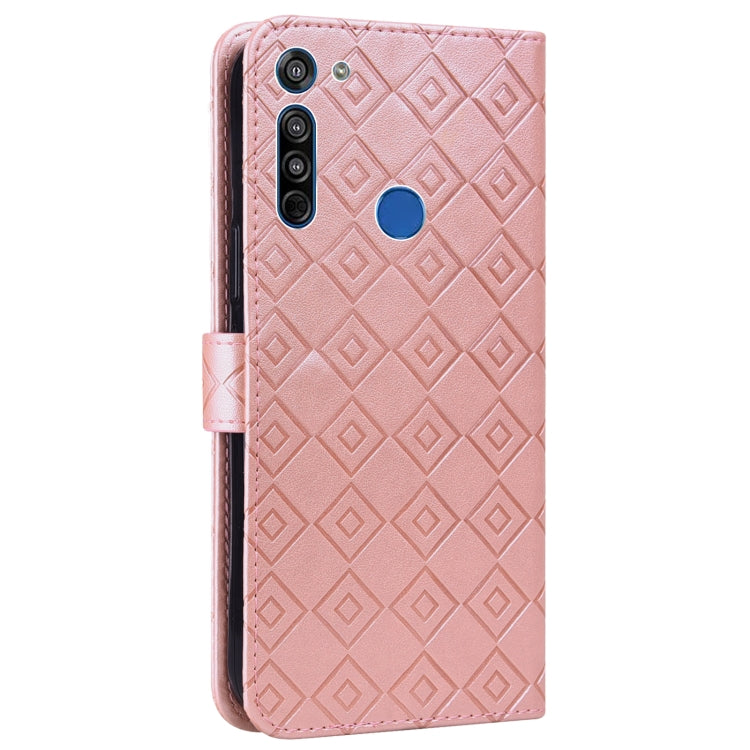For Motorola Moto G8 / G Fast Embossed Big Small Concentric Squares Pattern Horizontal Flip Leather Case with Card Slot & Holder & Wallet