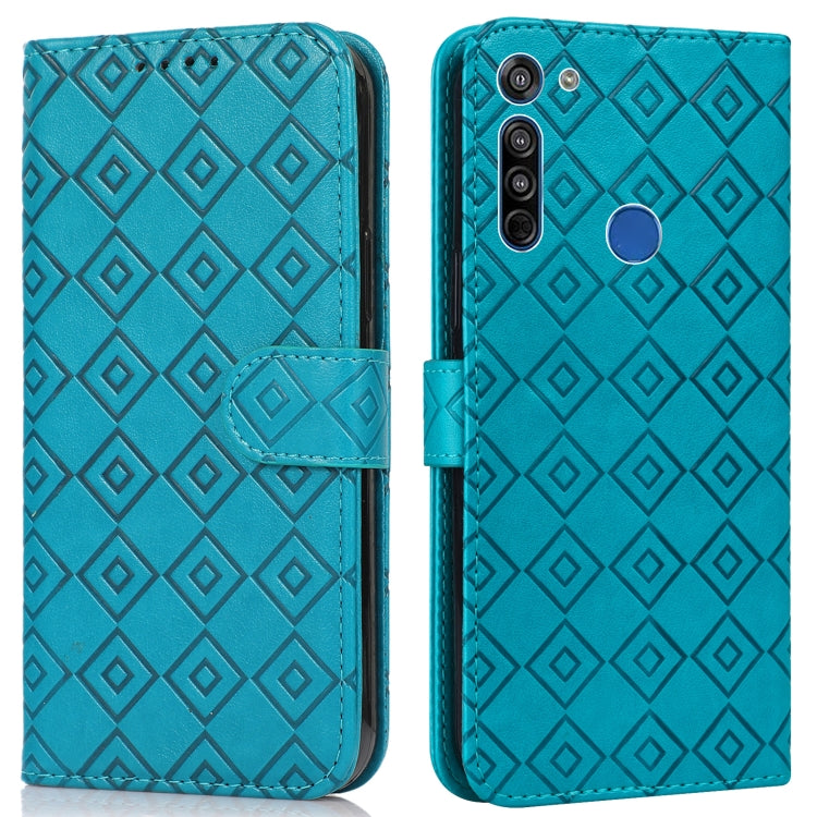 For Motorola Moto G8 / G Fast Embossed Big Small Concentric Squares Pattern Horizontal Flip Leather Case with Card Slot & Holder & Wallet