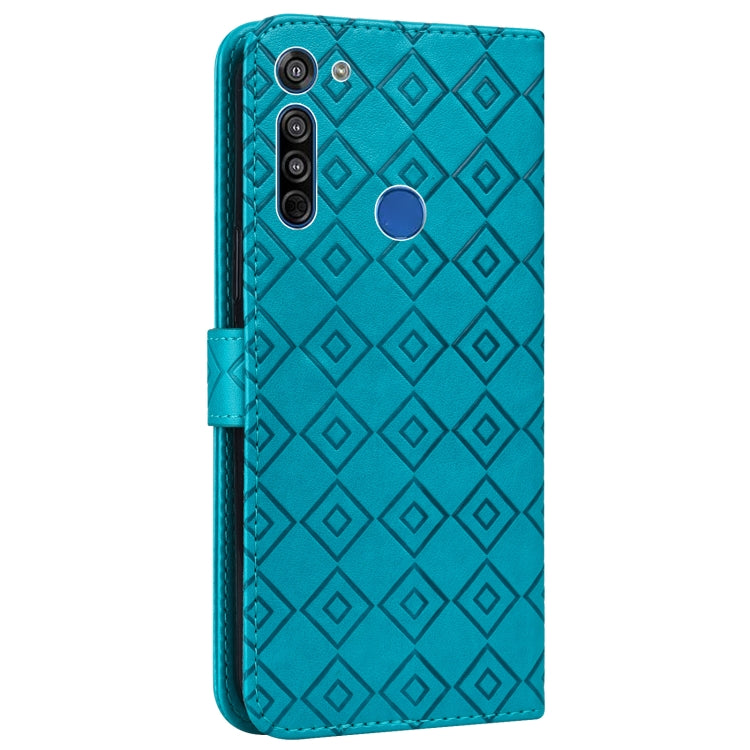 For Motorola Moto G8 / G Fast Embossed Big Small Concentric Squares Pattern Horizontal Flip Leather Case with Card Slot & Holder & Wallet