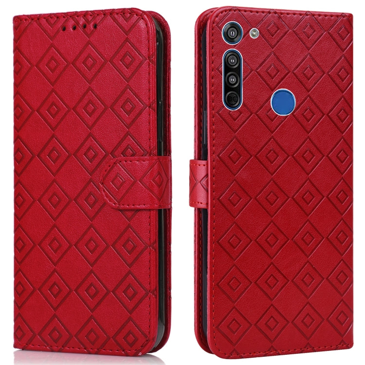 For Motorola Moto G8 / G Fast Embossed Big Small Concentric Squares Pattern Horizontal Flip Leather Case with Card Slot & Holder & Wallet
