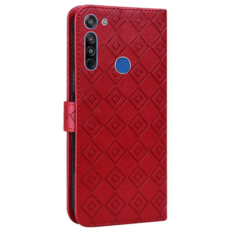 For Motorola Moto G8 / G Fast Embossed Big Small Concentric Squares Pattern Horizontal Flip Leather Case with Card Slot & Holder & Wallet