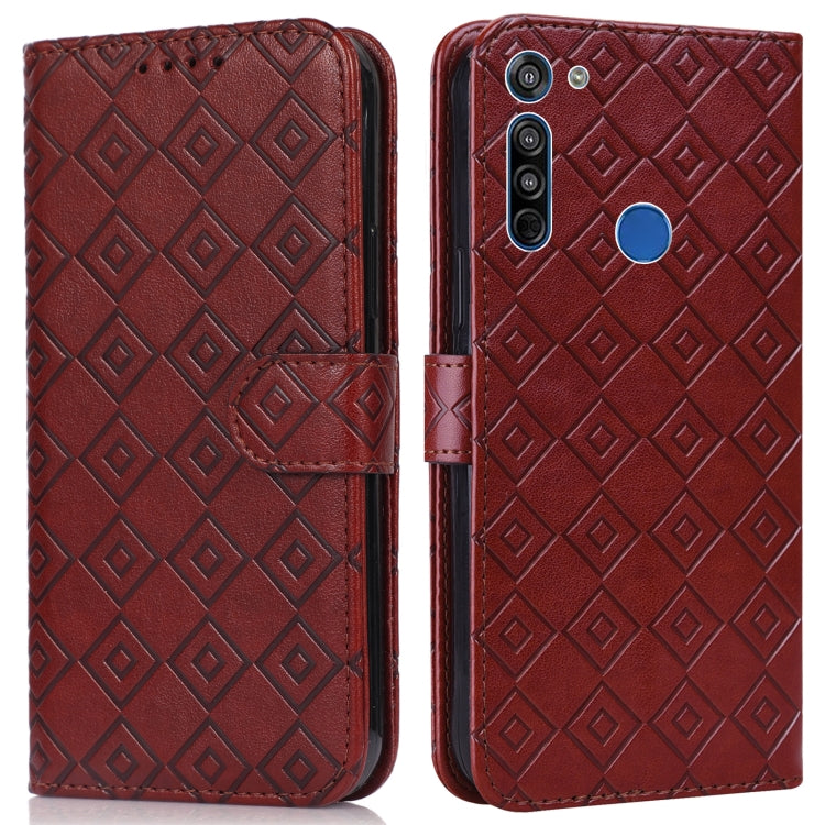 For Motorola Moto G8 / G Fast Embossed Big Small Concentric Squares Pattern Horizontal Flip Leather Case with Card Slot & Holder & Wallet