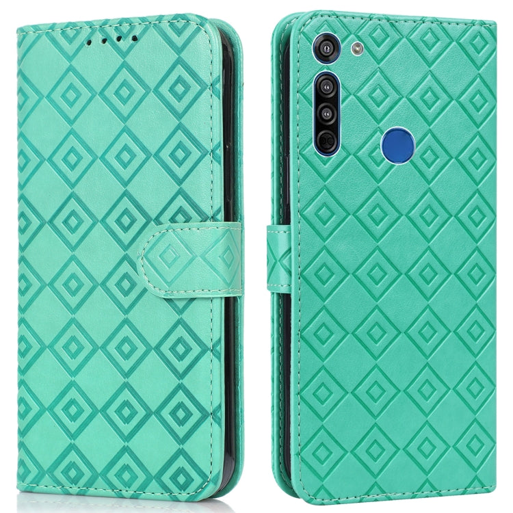 For Motorola Moto G8 / G Fast Embossed Big Small Concentric Squares Pattern Horizontal Flip Leather Case with Card Slot & Holder & Wallet