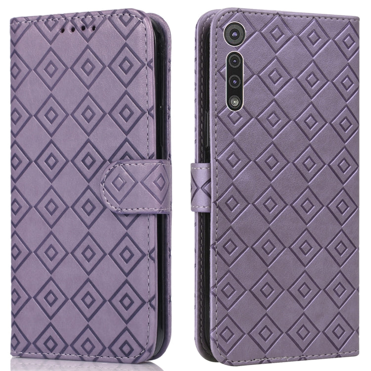 For Motorola Moto G8 Play / One Macro Embossed Big Small Concentric Squares Pattern Horizontal Flip Leather Case with Card Slot & Holder & Wallet