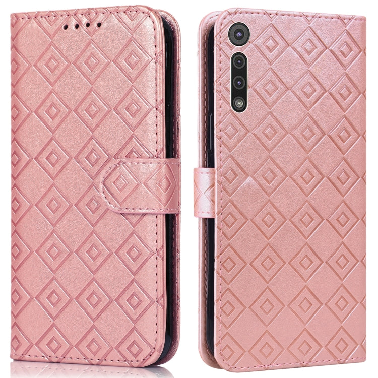 For Motorola Moto G8 Play / One Macro Embossed Big Small Concentric Squares Pattern Horizontal Flip Leather Case with Card Slot & Holder & Wallet