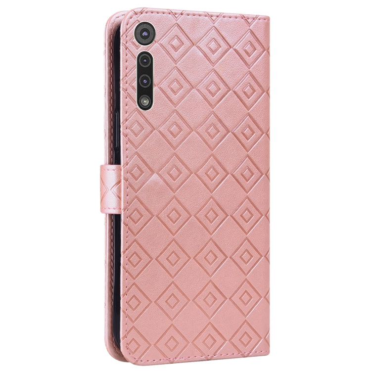For Motorola Moto G8 Play / One Macro Embossed Big Small Concentric Squares Pattern Horizontal Flip Leather Case with Card Slot & Holder & Wallet
