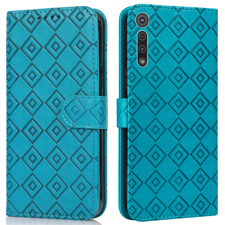 For Motorola Moto G8 Play / One Macro Embossed Big Small Concentric Squares Pattern Horizontal Flip Leather Case with Card Slot & Holder & Wallet