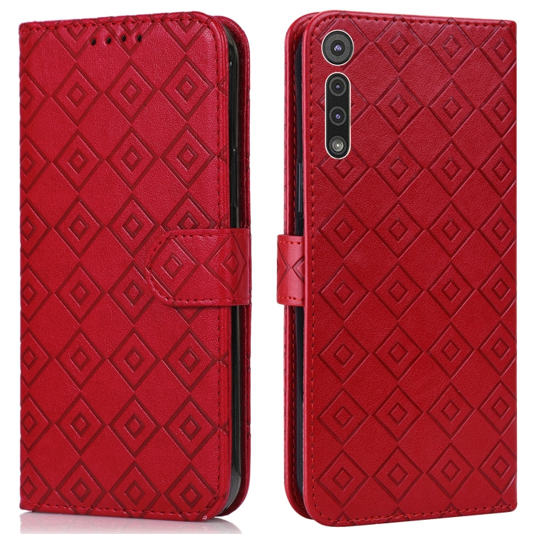 For Motorola Moto G8 Play / One Macro Embossed Big Small Concentric Squares Pattern Horizontal Flip Leather Case with Card Slot & Holder & Wallet