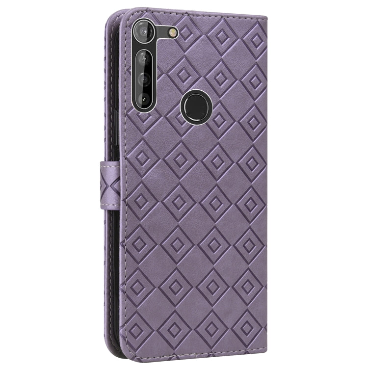 For Motorola Moto G8 Power Lite Embossed Big Small Concentric Squares Pattern Horizontal Flip Leather Case with Card Slot & Holder & Wallet