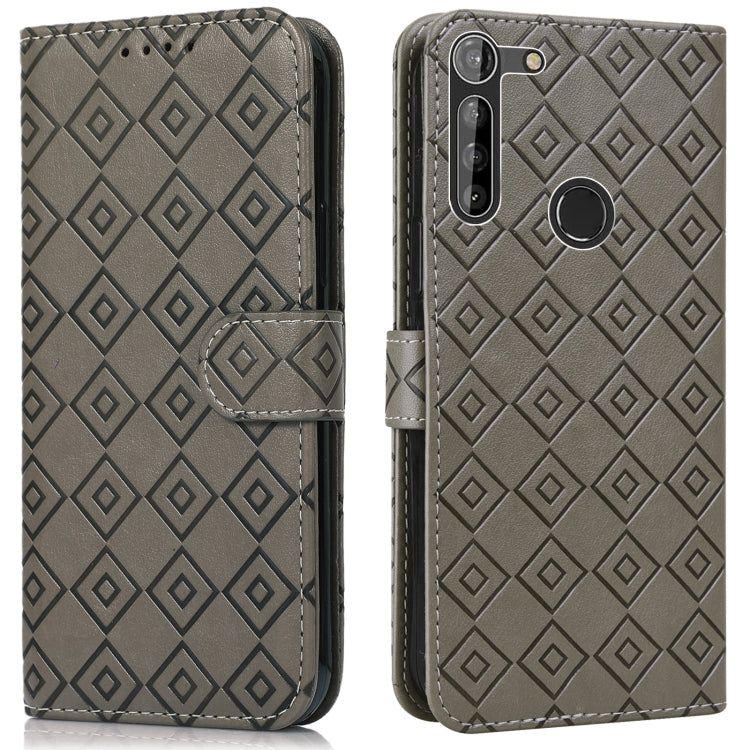 For Motorola Moto G8 Power Lite Embossed Big Small Concentric Squares Pattern Horizontal Flip Leather Case with Card Slot & Holder & Wallet