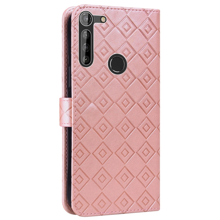 For Motorola Moto G8 Power Lite Embossed Big Small Concentric Squares Pattern Horizontal Flip Leather Case with Card Slot & Holder & Wallet